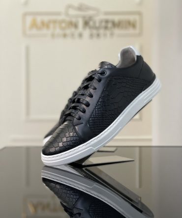 Кеди шкіряні чорні із тисненням «пітон» Eugene