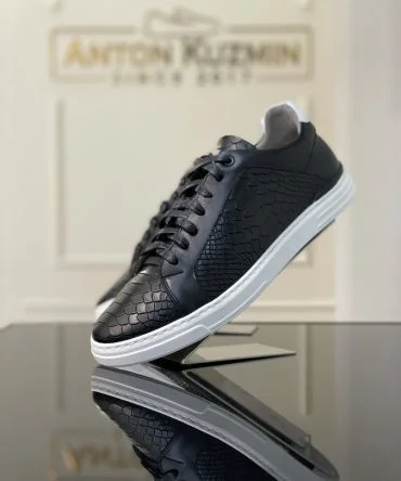 Кеди шкіряні чорні із тисненням «пітон» Eugene