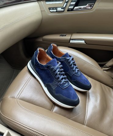 Кросівки із замші та шкіри сині Jonny