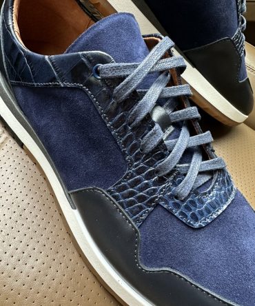 Кросівки із замші та шкіри сині Jonny