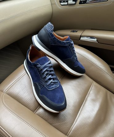 Кросівки із замші та шкіри сині Jonny