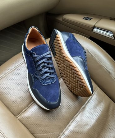 Кросівки із замші та шкіри сині Jonny