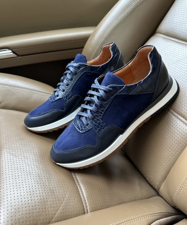 Кросівки із замші та шкіри сині Jonny