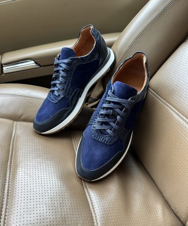 Кросівки із замші та шкіри сині Jonny