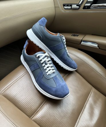 Кросівки блакитні з нубуку та шкіри Elvis