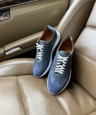 Кросівки блакитні з нубуку та шкіри Elvis