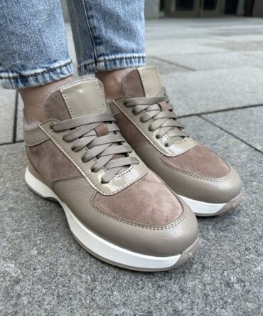 Кросівки жіночі шкіряні темний беж Lucy