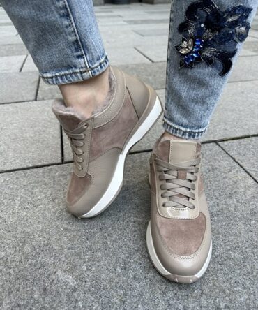 Кросівки жіночі шкіряні темний беж Lucy